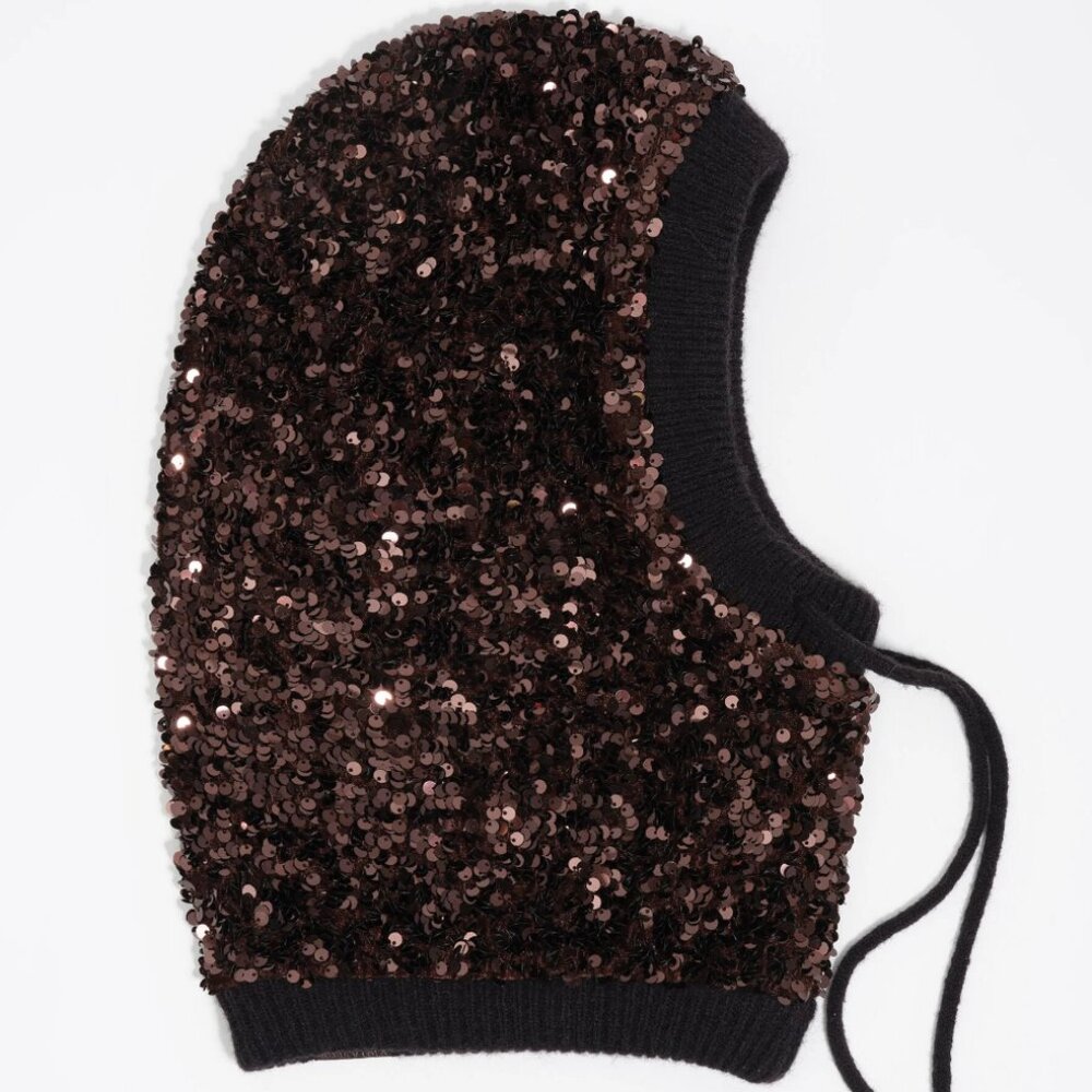 Brown knit sequins balaclava